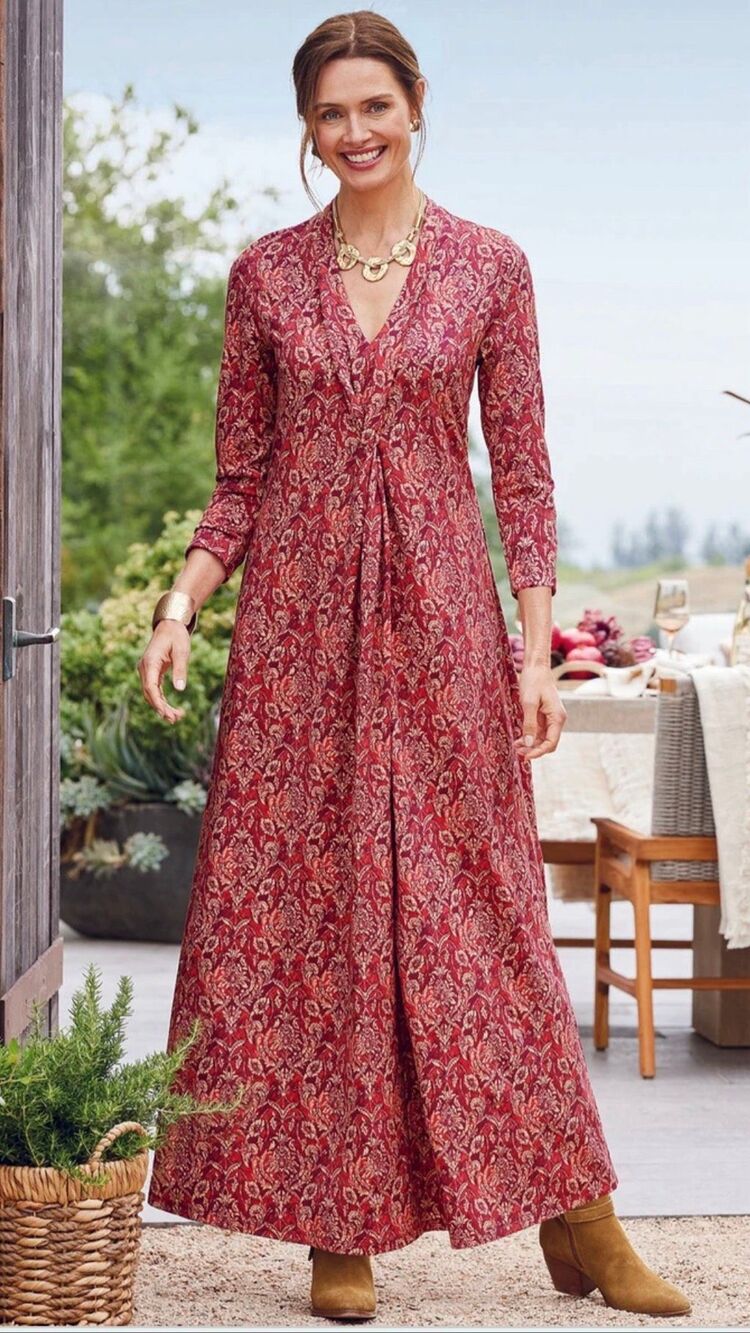 Soft surroundings woman’s large Lagia maxi long sleeve ponte knit v neck dress